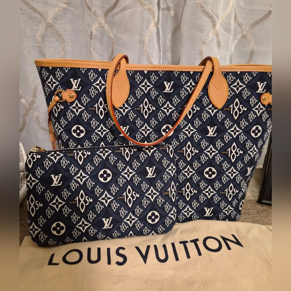 SOLD🩵Louis Vuitton 1854 Jacquard Neverfull MM Tote Bag with Wristlet - Picture 3 of 13